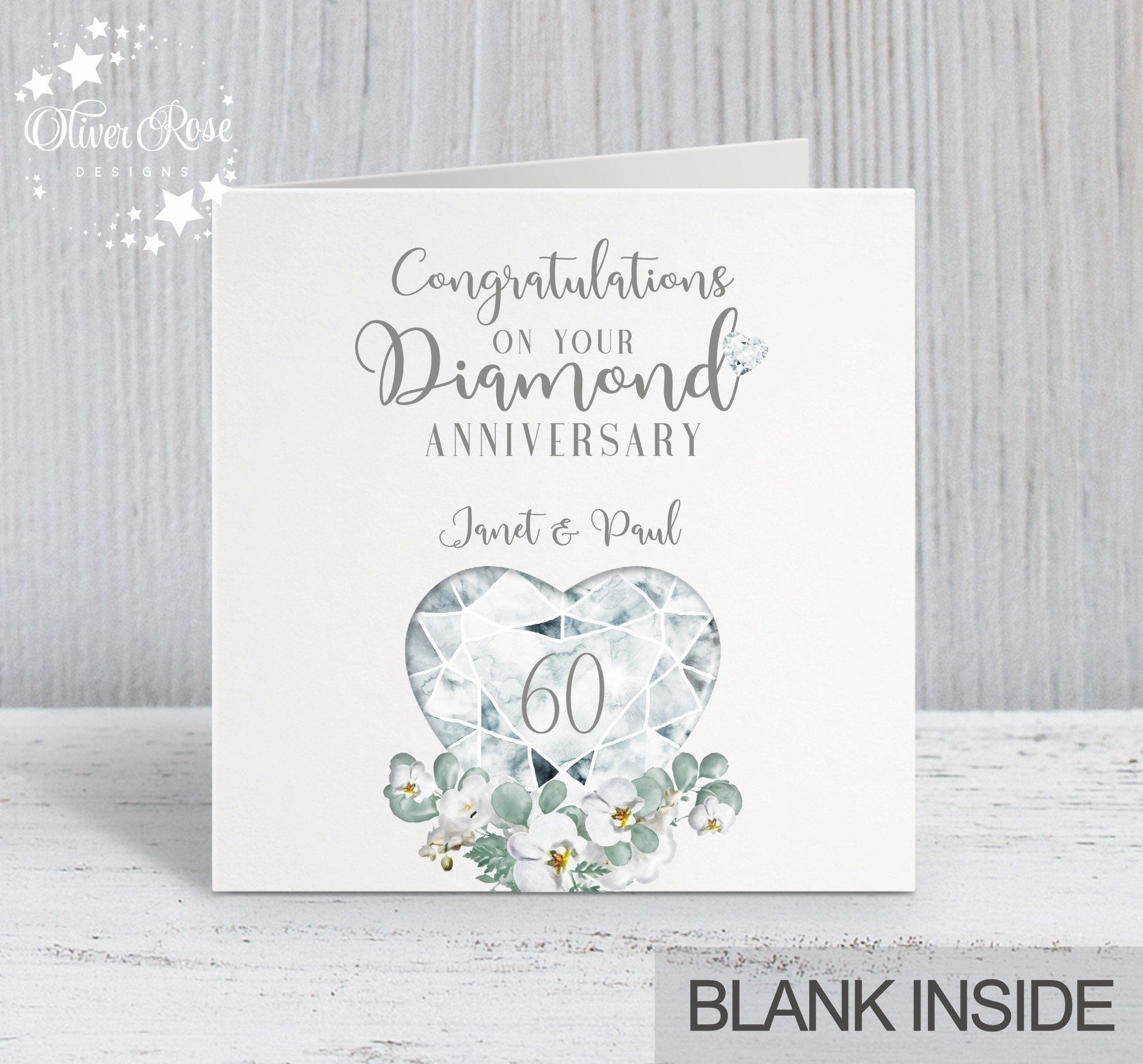 60th Diamond Anniversary Card, Congratulations on your Diamond Anniversary, Personalised Card, 60 years