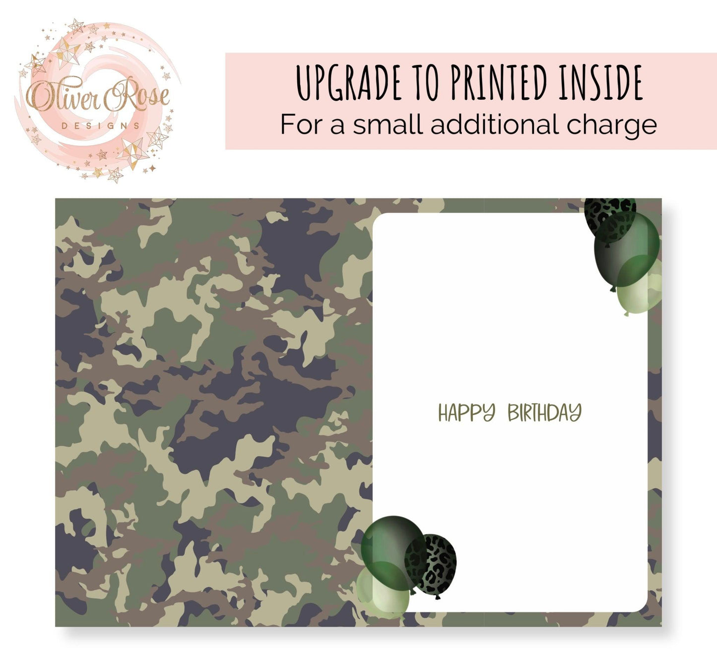 Boys Army Tank Personalised Birthday Card UPGRADE to Printed Matching Design Inside | Happy Birthday | Oliver Rose Designs