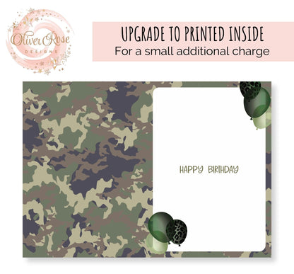 Army Tank Camo Birthday Card UPGRADE to Printed Matching Design Inside | Oliver Rose Designs
