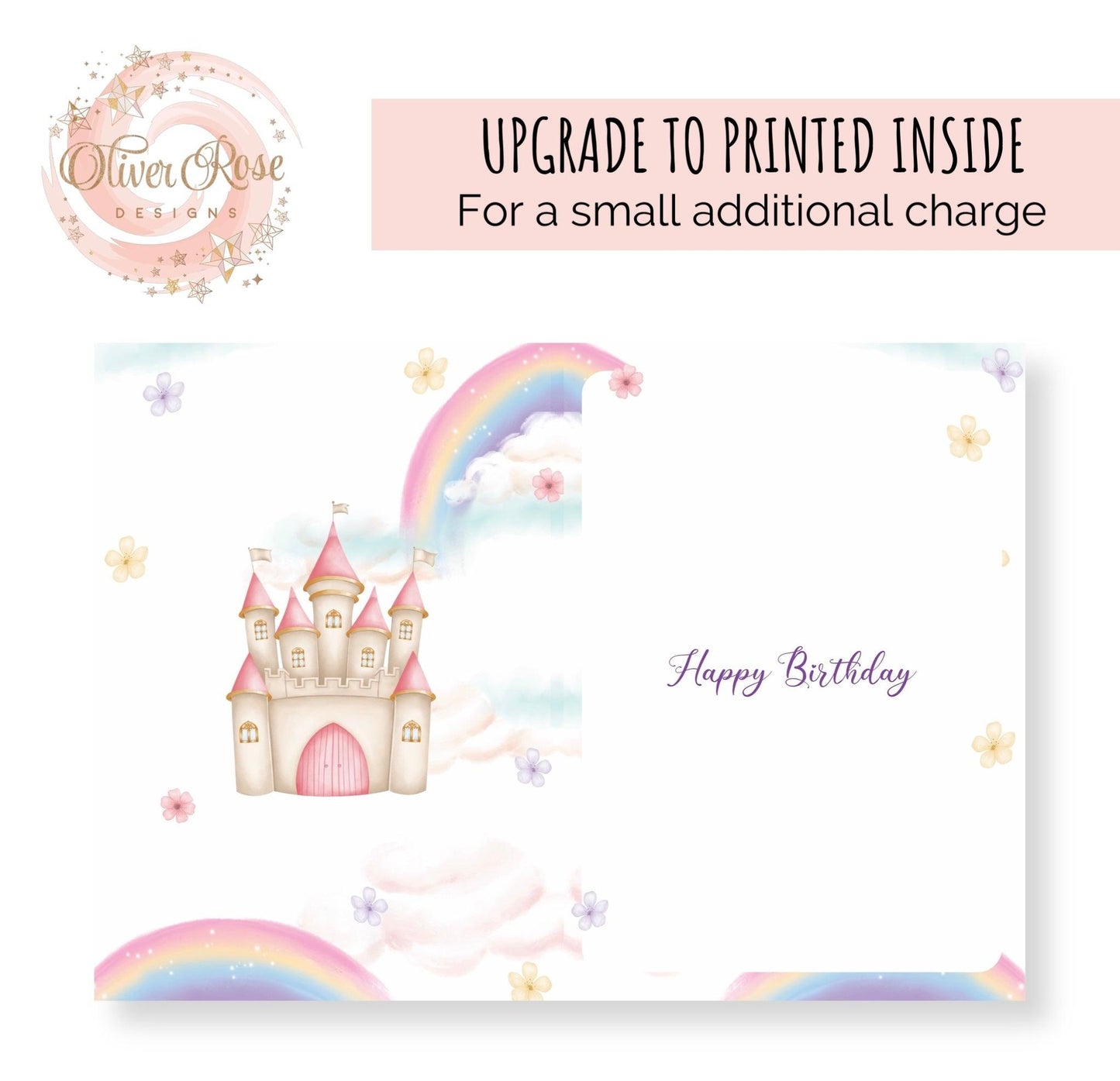 Princess Carriage Happy Birthday, PRINTED INSIDE UPGRADE | Oliver Rose Designs