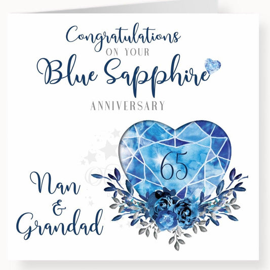 65th Blue Sapphire Anniversary Card, Nan & Grandad, On your Blue Sapphire Anniversary, Personalised Card, 65 years
