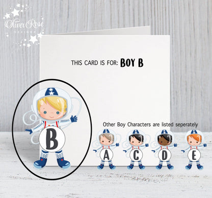 Space Astronaut Theme Birthday Card, for Boys, Any hair colour, Personalised Card, Any Age, Any Relationship