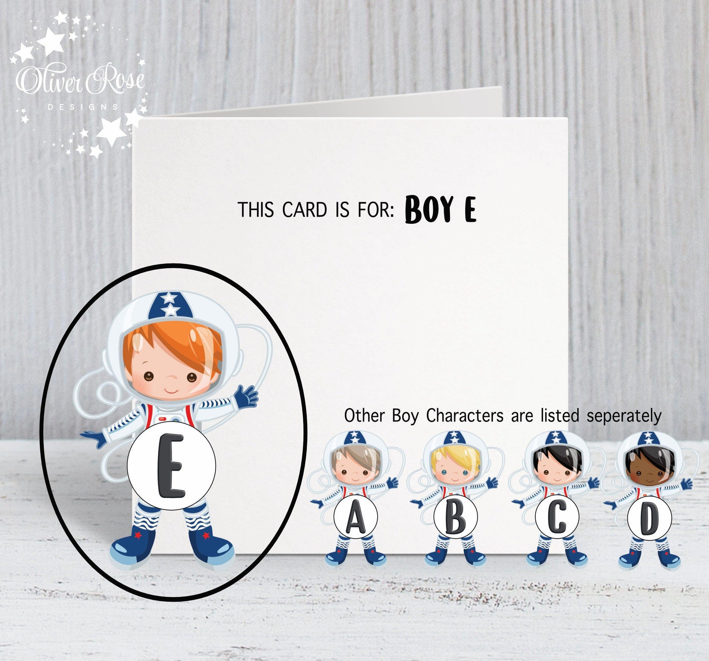 Space Astronaut Theme Birthday Card, for Boys, Any hair colour, Personalised Card, Any Age, Any Relationship