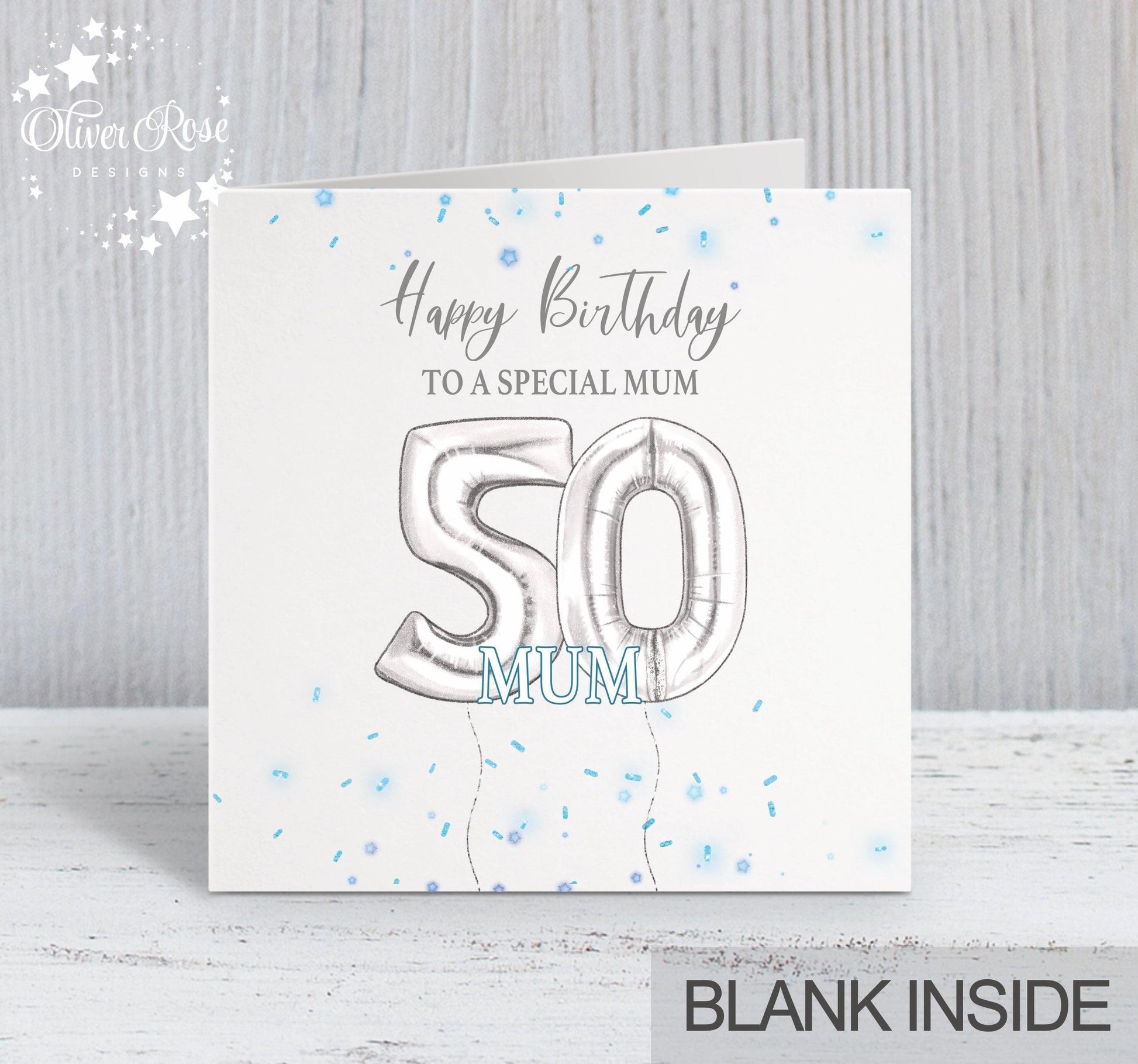 Blue & Silver Effect Birthday Card, Happy Birthday, Mum, 50th, Personalised