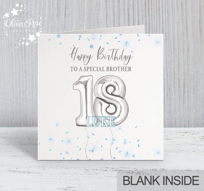 Blue & Silver Effect Birthday Card, Happy Birthday, Brother, 18th, Personalised