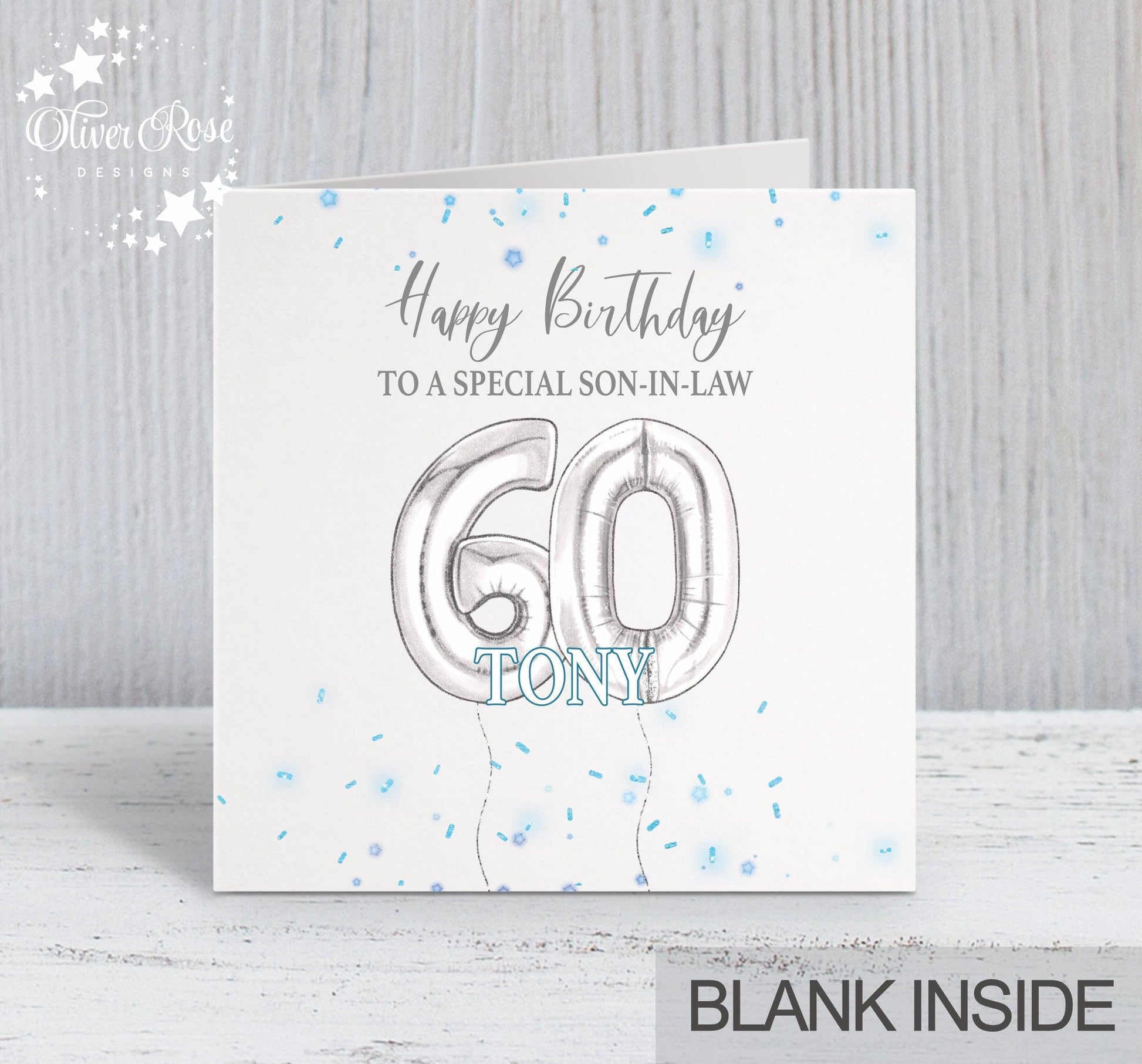 Blue & Silver Effect Birthday Card, Happy Birthday, Son-in-Law, 60th, Personalised