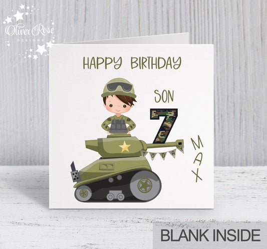 Boys Army Tank Theme Birthday Card (Boy D) Son 7th