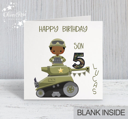 Boys Army Tank Theme Birthday Card (Boy B) Son 5th