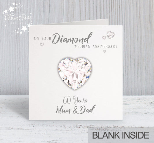 60th Diamond Anniversary Card, On your Diamond Anniversary, Mum & Dad, 60 years