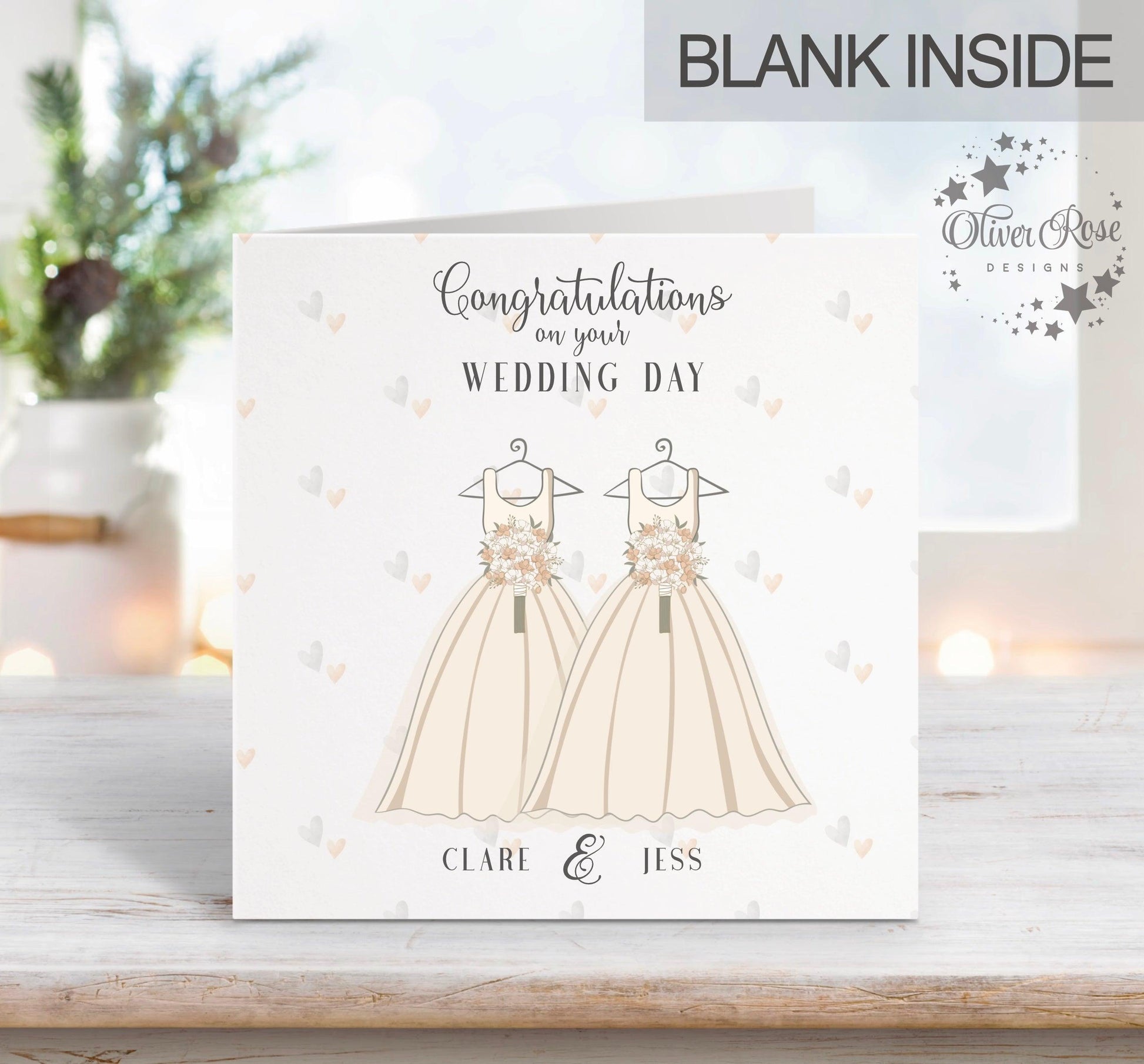 Wedding Day Card, Dress & Dress, Mrs & Mrs, Personalised Wedding Day Card