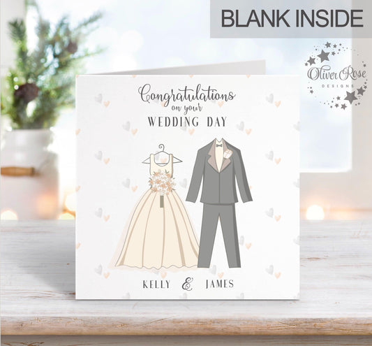Wedding Day Card, Dress & Suit, Personalised Wedding Day Card, Mr & Mrs