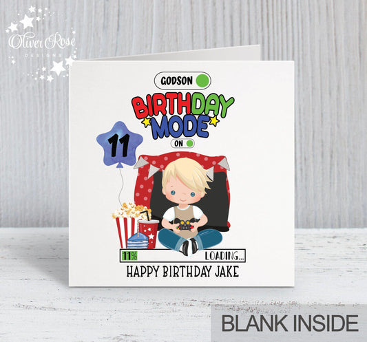 Gaming Gamer Theme Birthday Card, Boys, Personalised Card, 11th Birthday Card, Godson