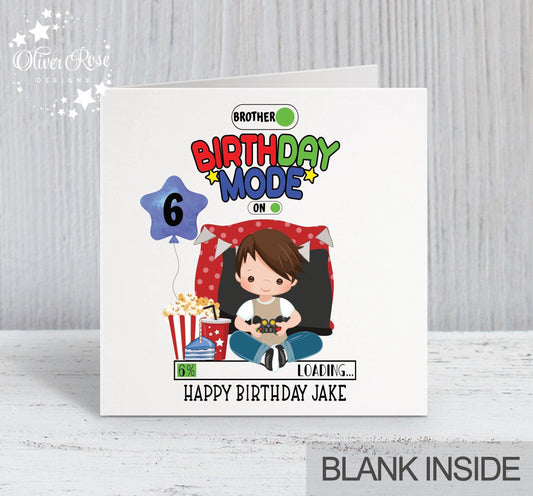 Gaming Gamer Theme Birthday Card, Boys, Personalised Card, 6th Birthday Card, Brother