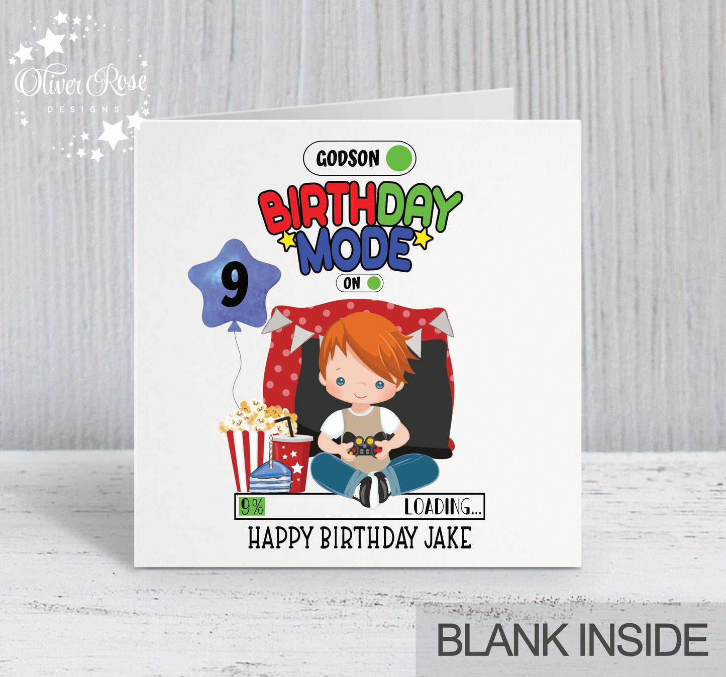 Gaming Gamer Theme Birthday Card, Boys, Personalised Card, 9th Birthday Card, Godson