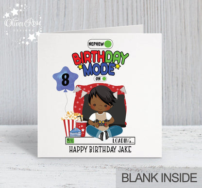 Gaming Gamer Theme Birthday Card, Boys, Personalised Card, 8th Birthday Card, Nephew
