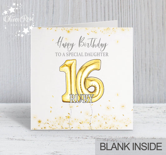 AGE(GOLD) Birthday Card, 16th Birthday Card, Printed Gold Effect, Daughter