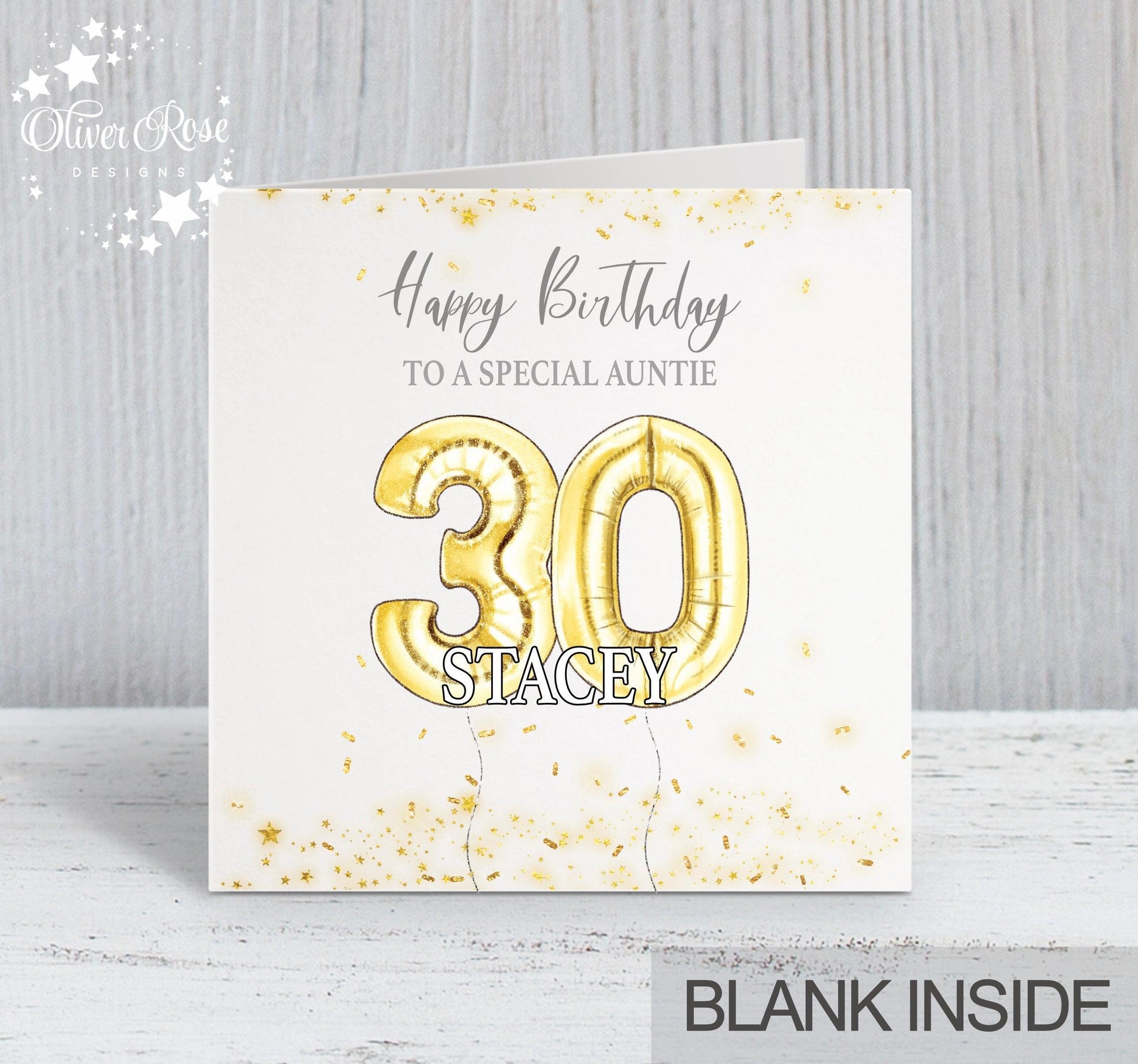 AGE(GOLD) Birthday Card, 30th Birthday Card, Printed Gold Effect, Auntie