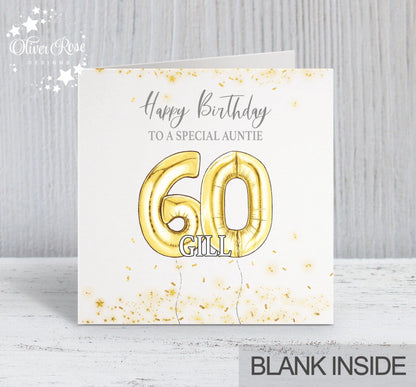 AGE(GOLD) Birthday Card, 60th Birthday Card, Printed Gold Effect, Auntie