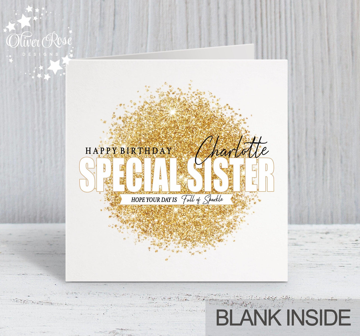 Gold Sparkle Effect Birthday Card, Special Sister, Happy Birthday Card, Personalised, Hope your day is full of sparkle