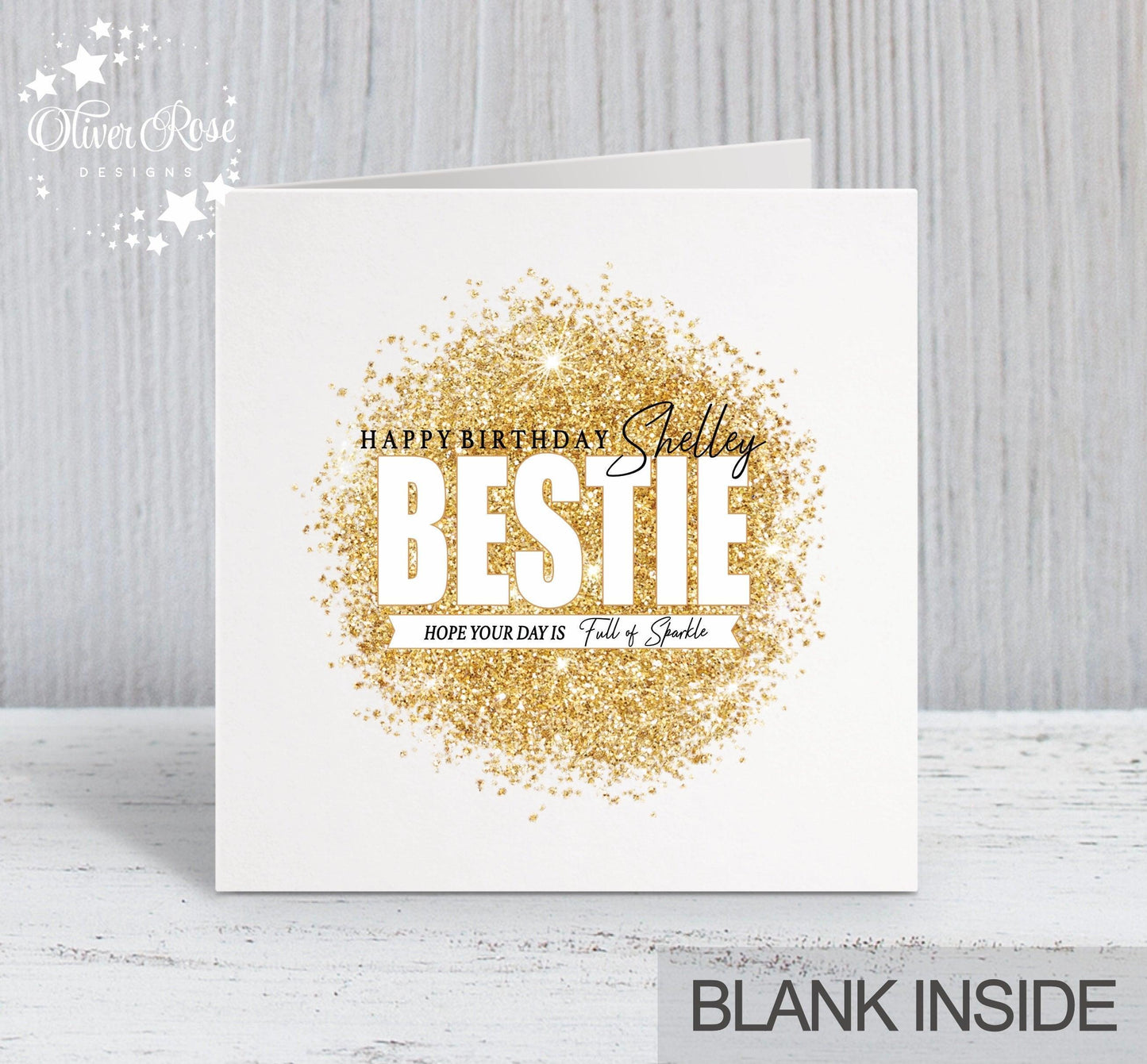 Gold Sparkle Effect Birthday Card, Bestie, Happy Birthday Card, Personalised, Hope your day is full of sparkle