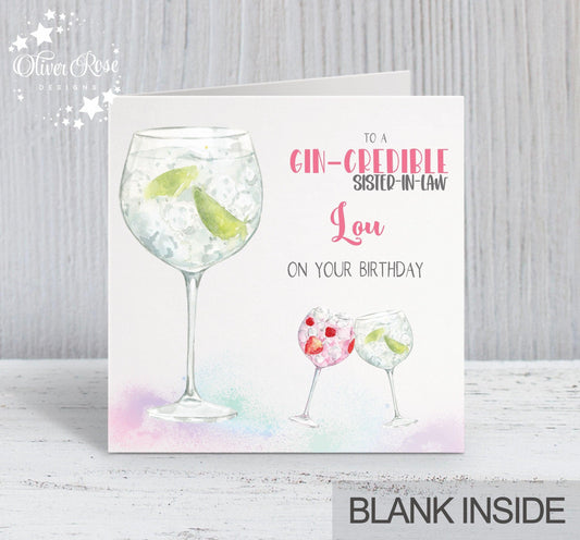 Green Gin Birthday Card (5.75" Square) - Gin-credible - Oliver Rose Designs