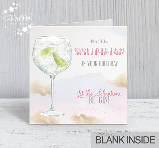 Green Gin Birthday Card (5.75" Square) - Let the Celebrations Be-Gin - Oliver Rose Designs