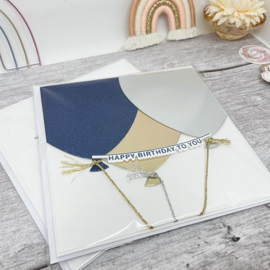 Handmade 5.75 inch Square ‘HBD to you’ Navy, Gold & Silver Card - Oliver Rose Designs