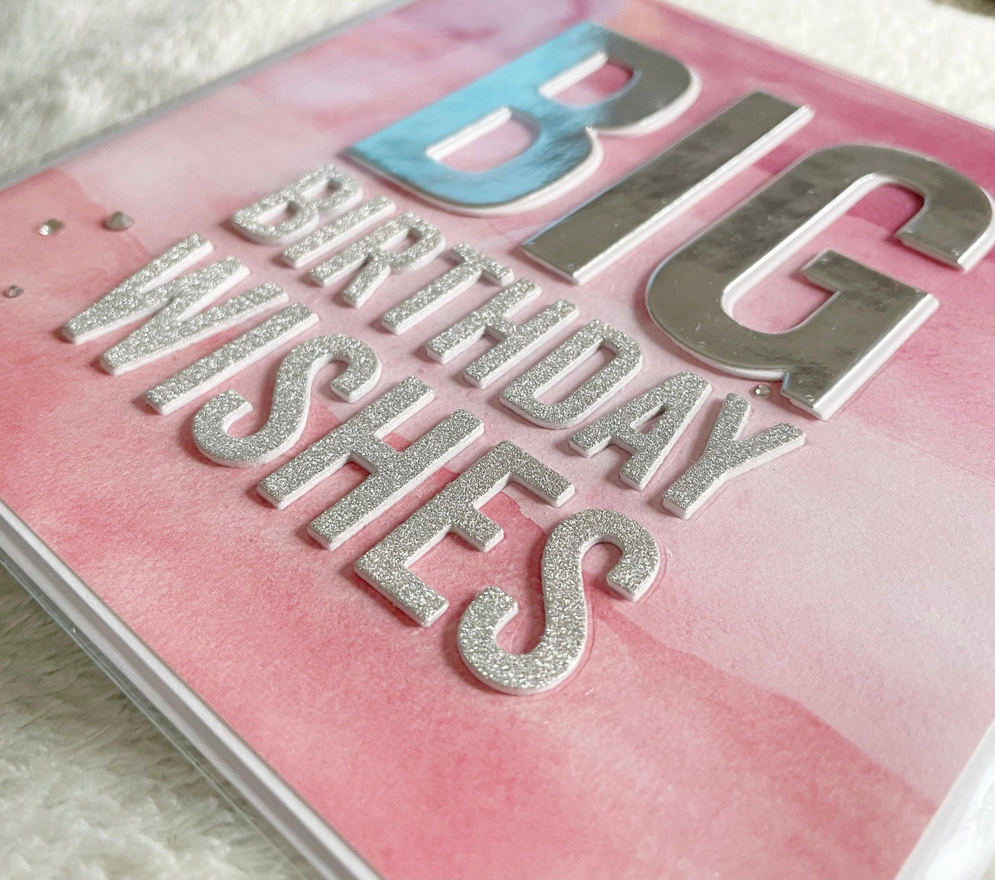 Handmade 5.75 inch Square Ombre Pink ‘BIG Birthday Wishes’ Card - Oliver Rose Designs