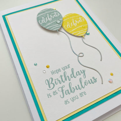 Handmade 5x7 inch Green & Yellow ‘Fabulous Birthday’ Card - Oliver Rose Designs