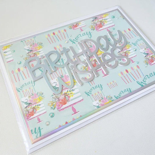 Handmade 5x7 inch Landscape 'Birthday Wishes’ Card - Oliver Rose Designs