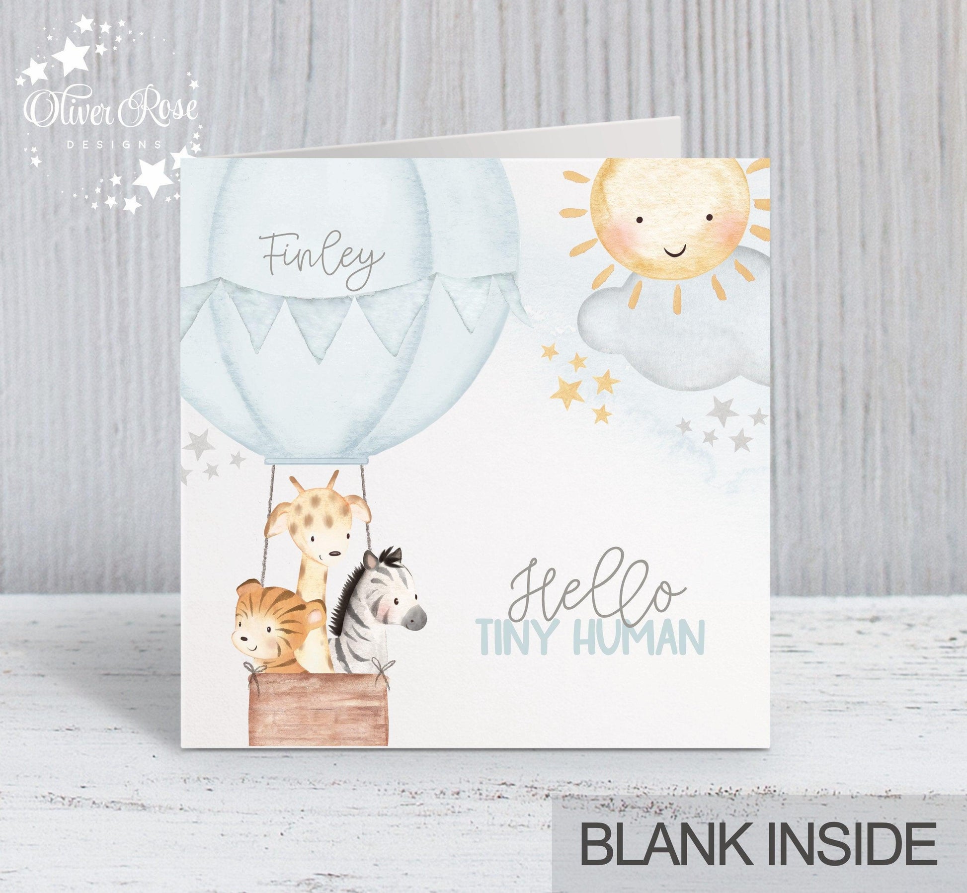 Hot Air-Balloon New Baby Card (5.75" Square) (Blue) - Oliver Rose Designs