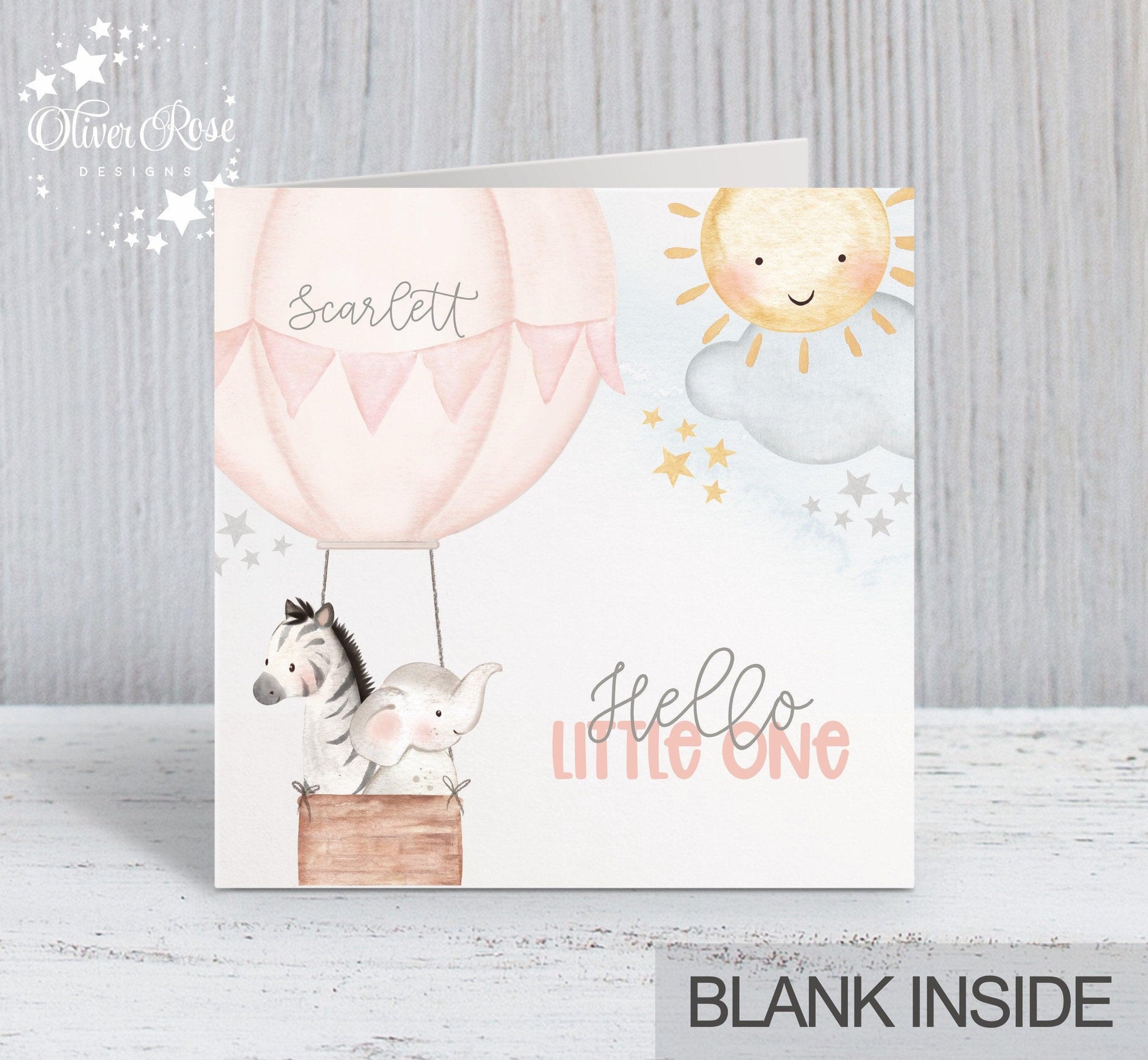 Hot Air Balloon New Baby Card (5.75" Square) (Pink) - Oliver Rose Designs