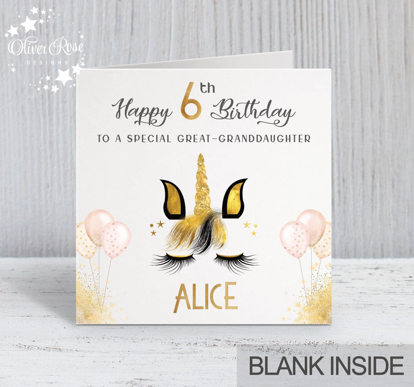 Black & Gold Effect Unicorn Birthday Card, Happy 6th Birthday Card, Personalised