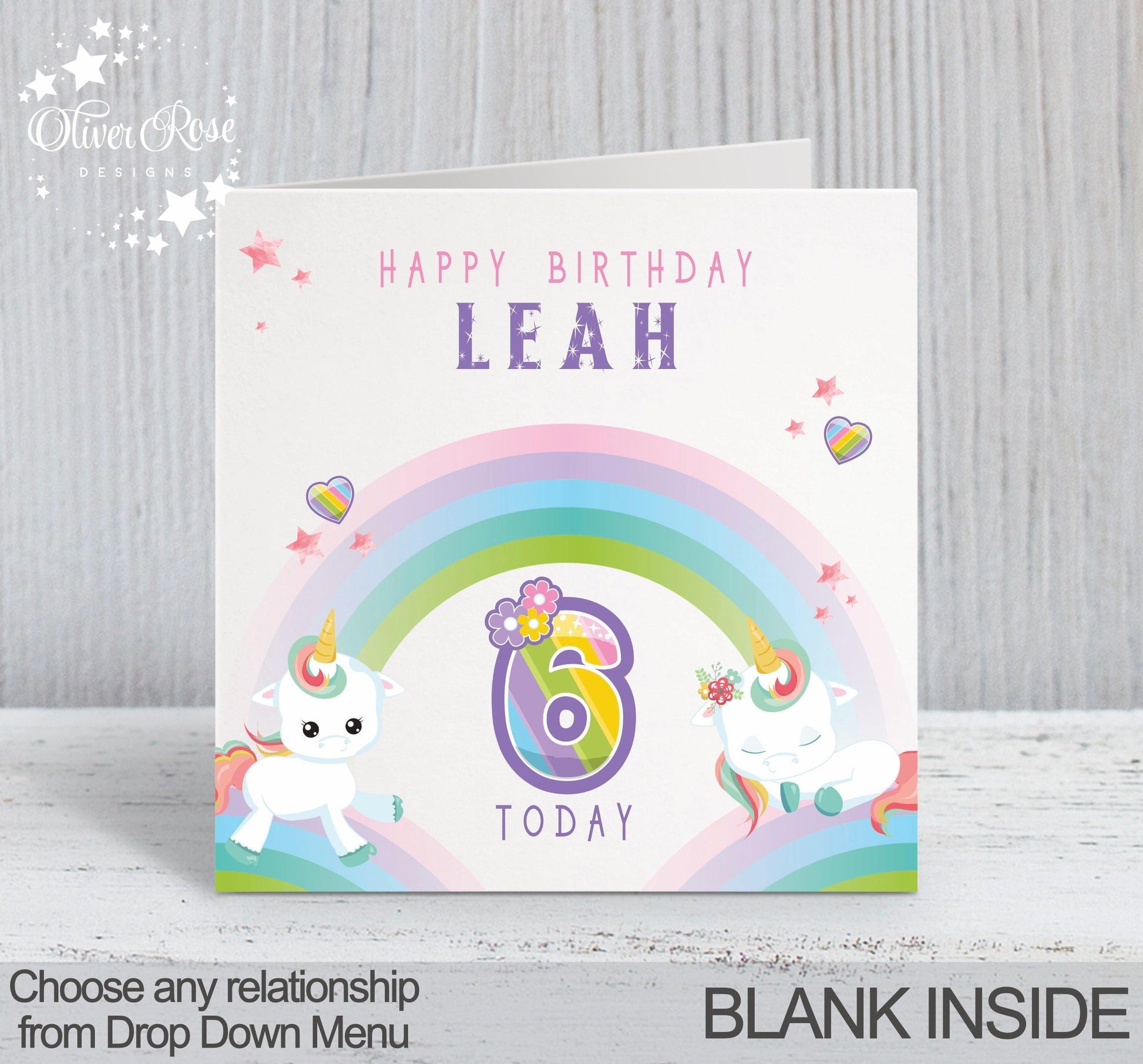 Personalised Birthday Card - Rainbow Unicorn - Square - Oliver Rose Designs