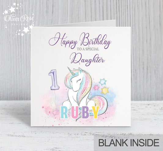 Shy Unicorn Birthday Card, Girls 1st Birthday Card, Unicorn 1st Birthday Card, Personalised 1st Birthday Card, Daughter 1st Birthday Card,