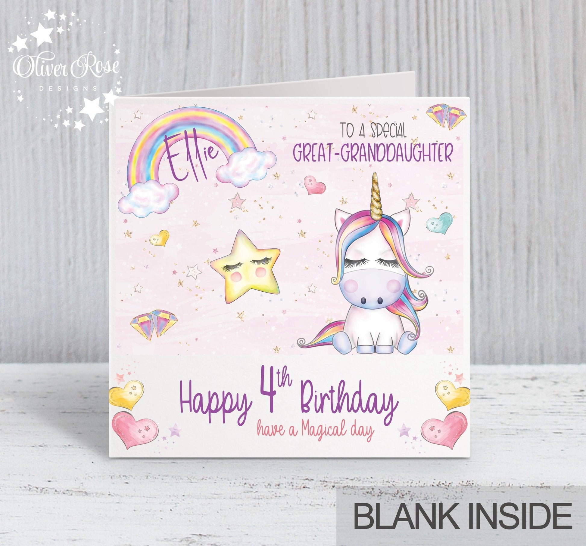 Personalised Birthday Card - Unicorn Rainbow v.1 - Square - Oliver Rose Designs