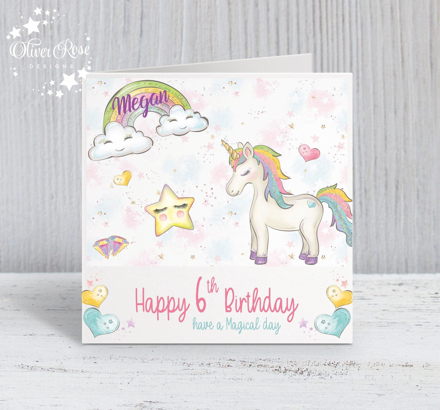 Personalised Birthday Card - Unicorn Rainbow v.2 - Square - Oliver Rose Designs