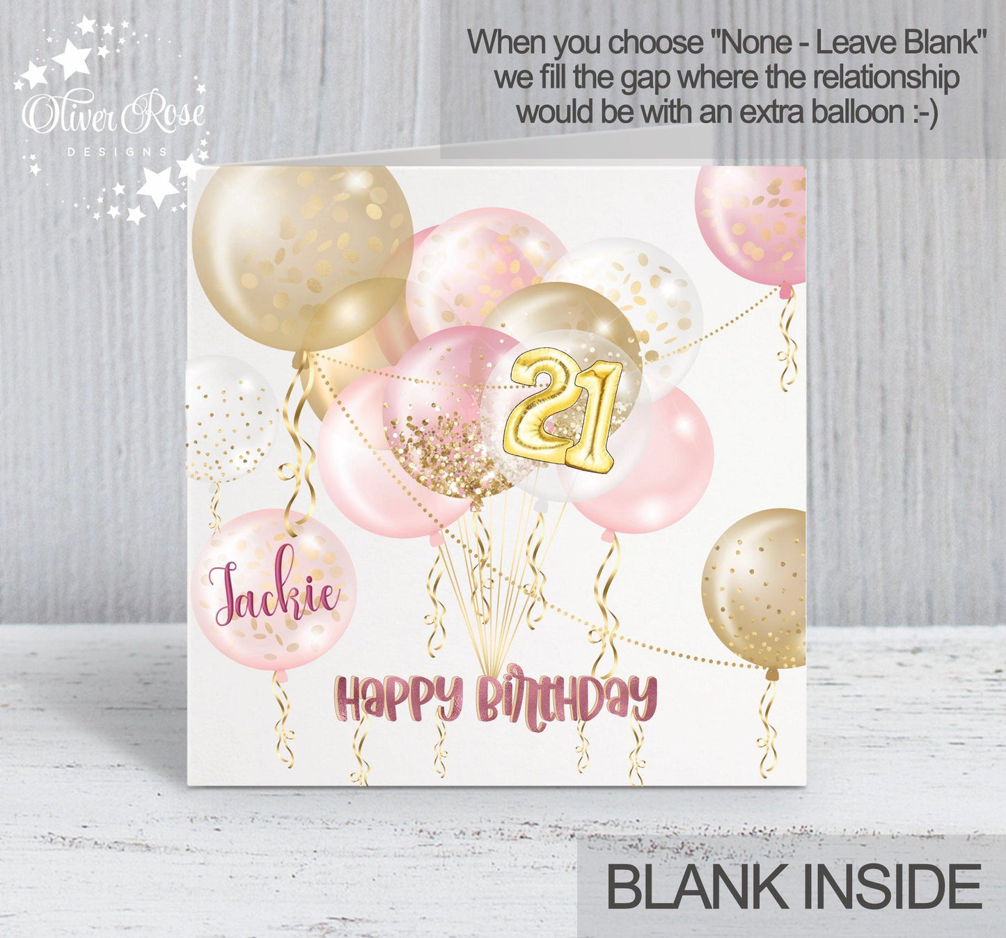 Pink Balloons Birthday Card (5.75" Square) - Oliver Rose Designs