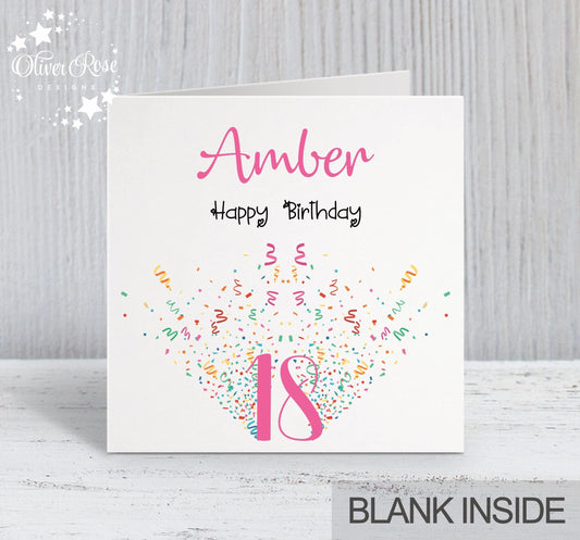 Confetti Birthday Card, Personalised, Happy Birthday, 18th
