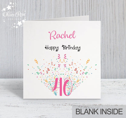 Confetti Birthday Card, Personalised, Happy Birthday, 40th