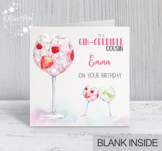 Pink Gin Birthday Card (5.75" Square) - Gin-credible - Oliver Rose Designs