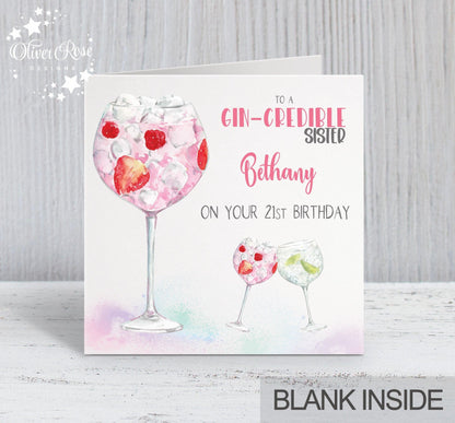 Pink Gin Birthday Card (5.75" Square) - Gin-credible - Oliver Rose Designs