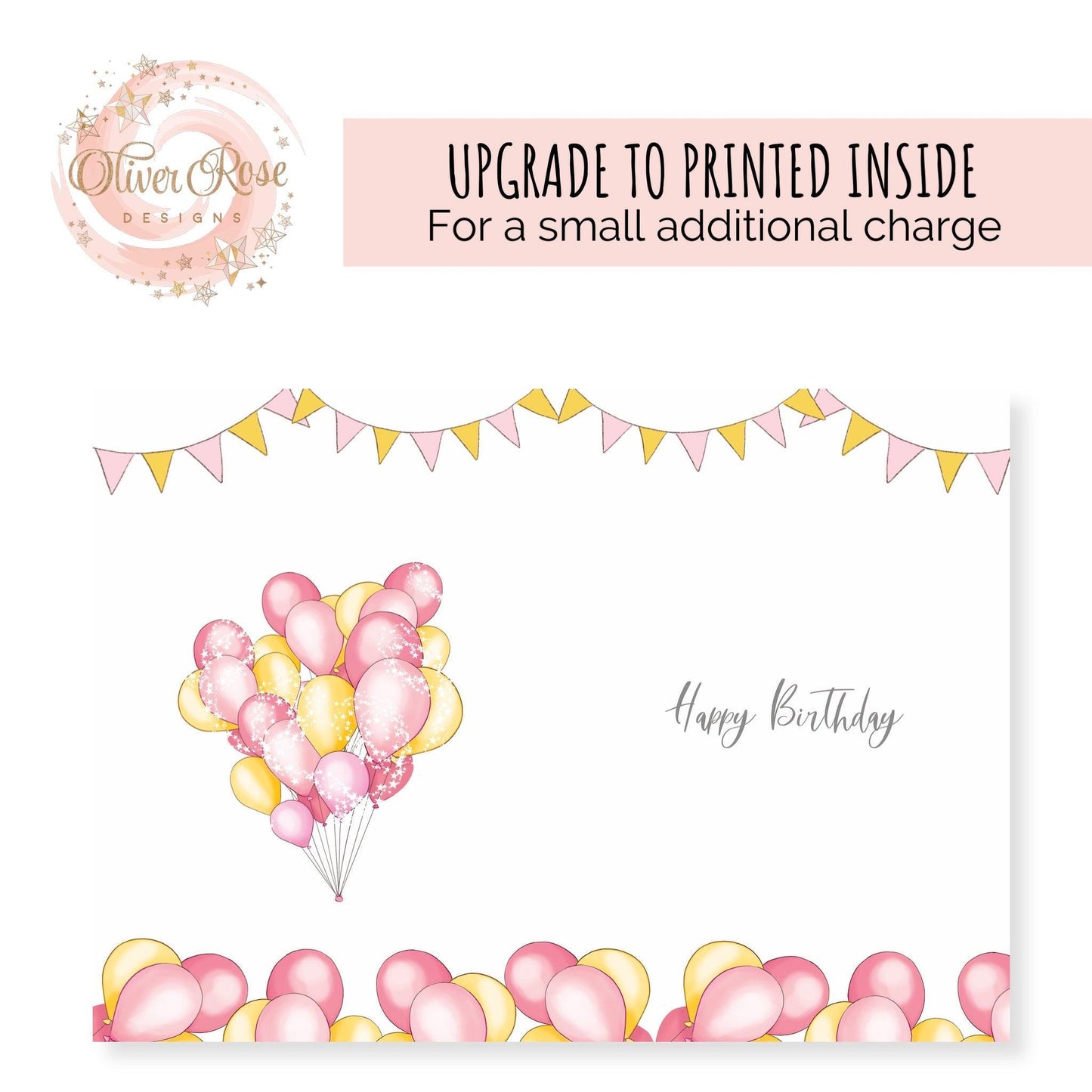 Pink & Yellow Birthday Card Printed Inside Design Upgrade, Happy Birthday (Small Additional Charge) OLIVER ROSE DESIGNS