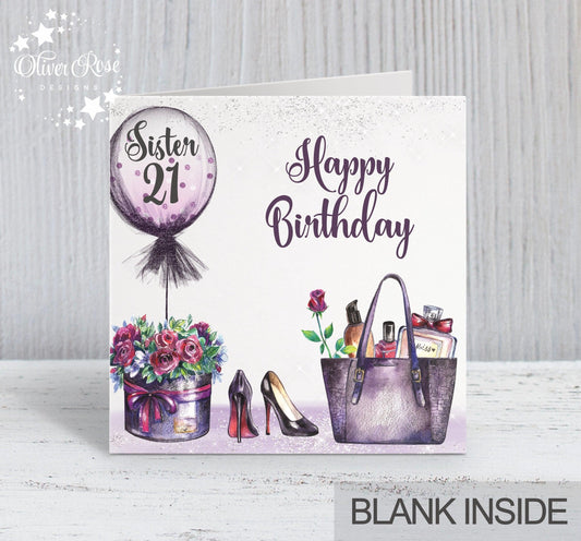 Purple Floral Balloon "Happy Birthday' Card (5.75" Square) - Oliver Rose Designs