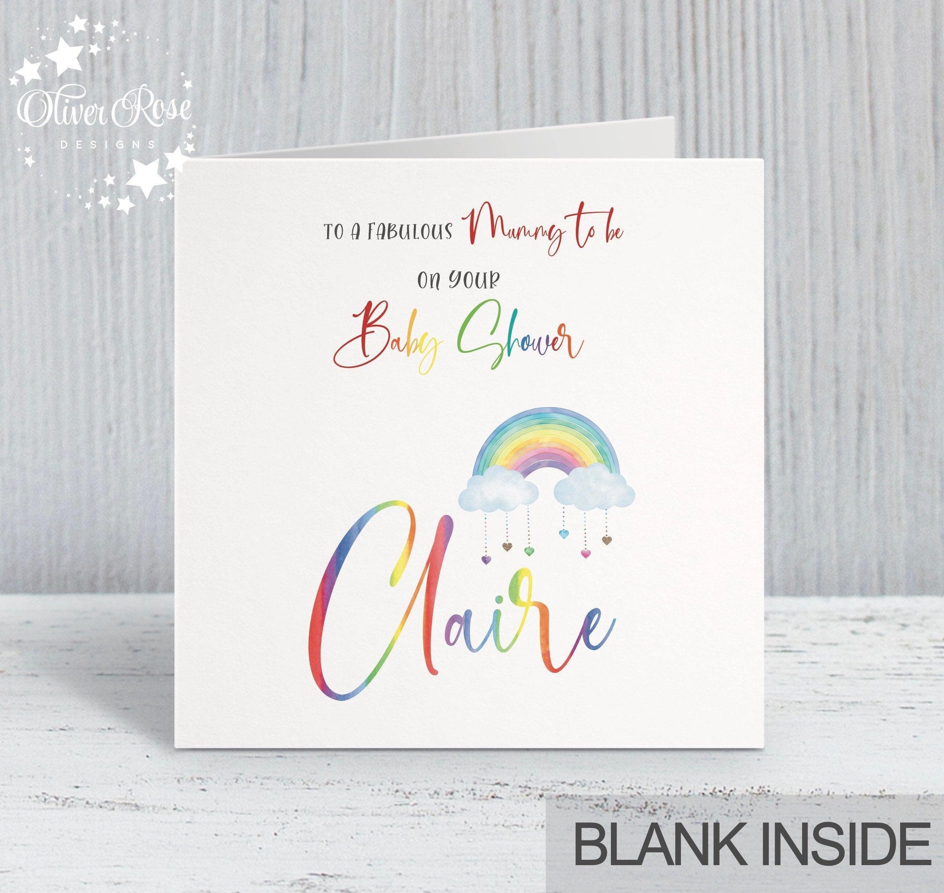 Rainbow Baby Shower Card (5.75" Square) - Oliver Rose Designs