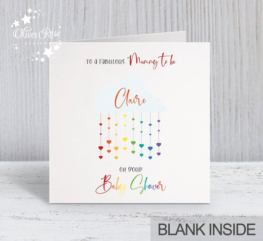 Rainbow Cloud Baby Shower Card (5.75" Square) - Oliver Rose Designs