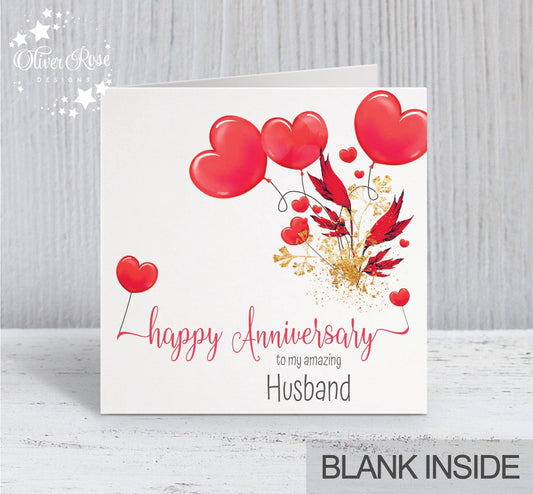 Red Hearts Anniversary Card (5.75" Square) - Oliver Rose Designs