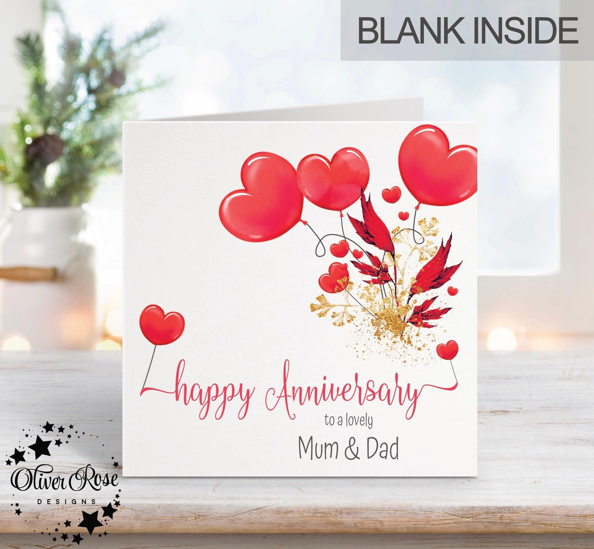 Red Hearts Anniversary Card (5.75" Square) - Oliver Rose Designs