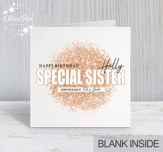 Rose Gold Sparkle 'Effect' Birthday Card (5.75" Square) - Oliver Rose Designs
