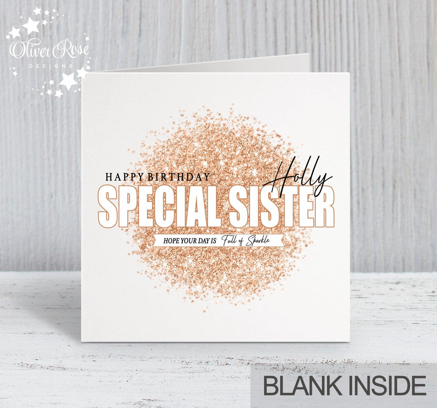 Rose Gold Sparkle 'Effect' Birthday Card (5.75" Square) - Oliver Rose Designs